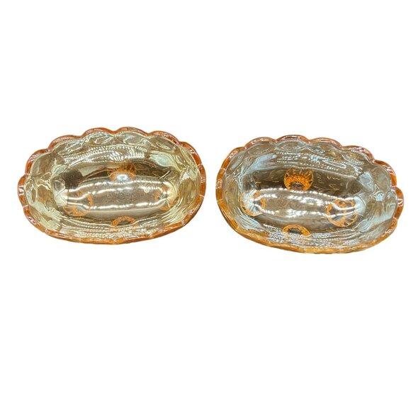 Vtg Jeanette Glass Floragold Louisiana Pattern Oval Candy Dishes 5.25"L X 2"H - Picture 4 of 5